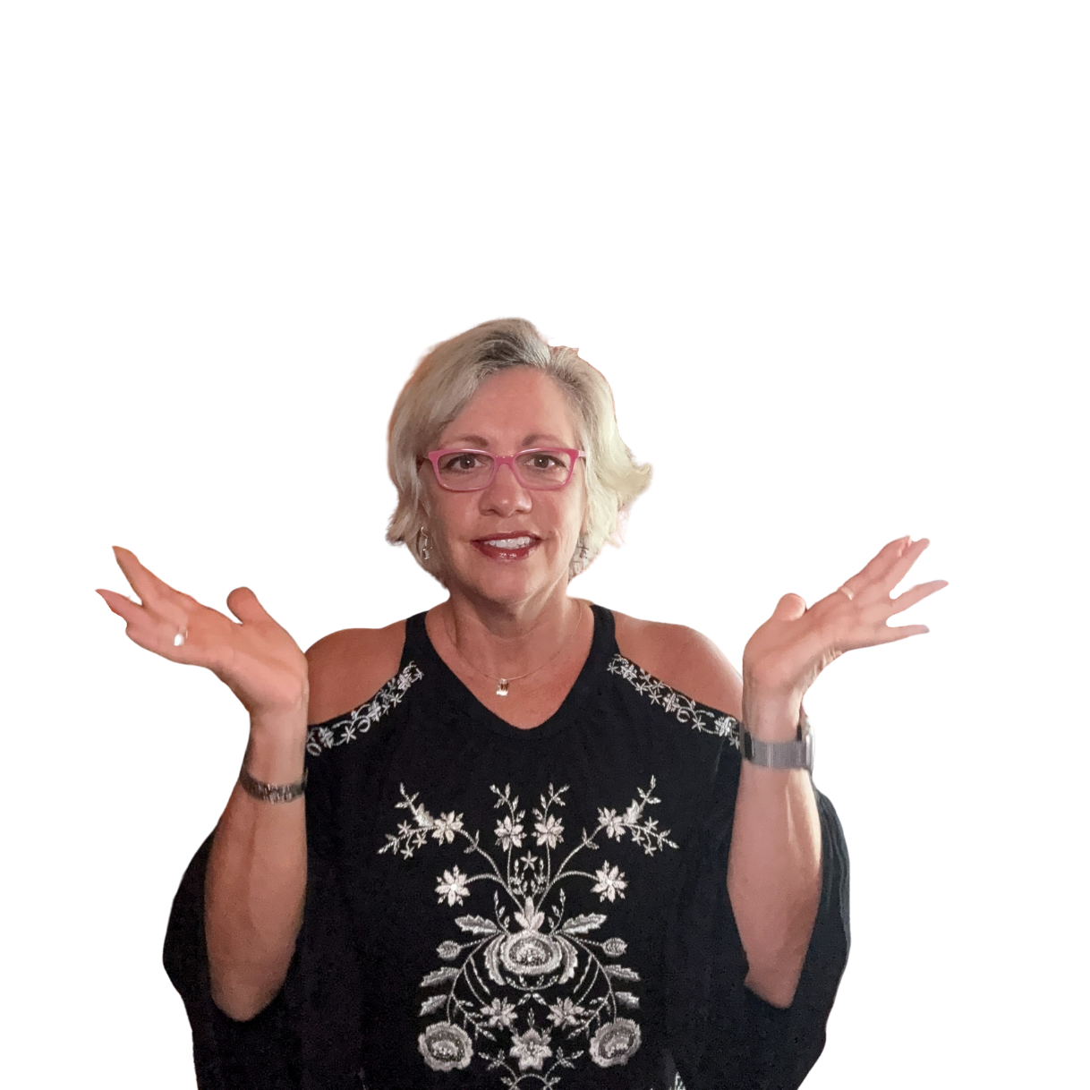 Curious about what resilience means? Picture of Jena Taylor resilience coach with hands up.