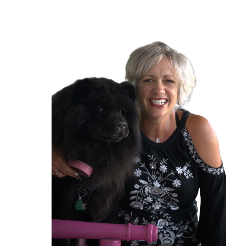 Jena Taylor, resilience strategist with her black Chow Chow Miki